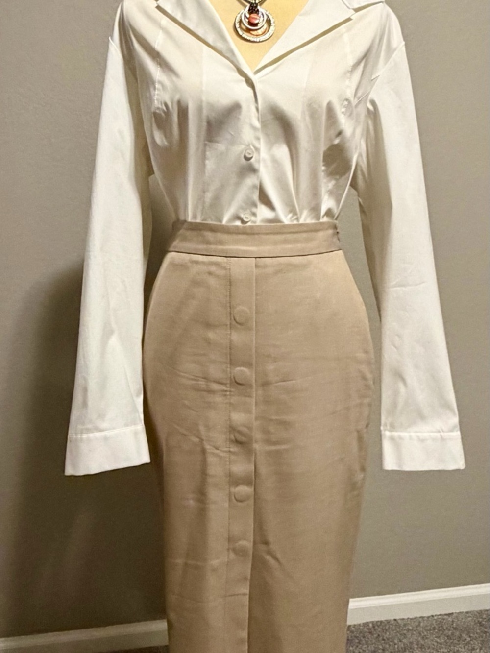 Lafayette 148 Point Collar Button Stretch Tunic Blouse 16W Old Money Luxury
